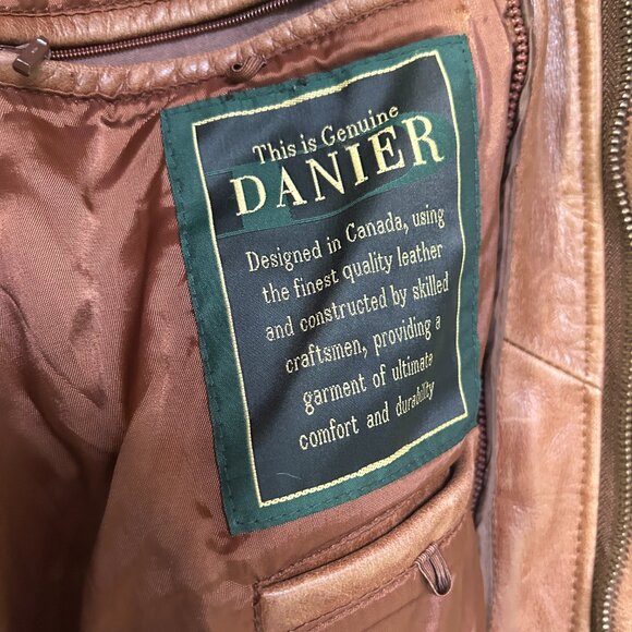 Vintage Danier Men’s Camel Brown Leather 3/4 Jacket Sz M Lined Western Cowboy - Picture 6 of 9